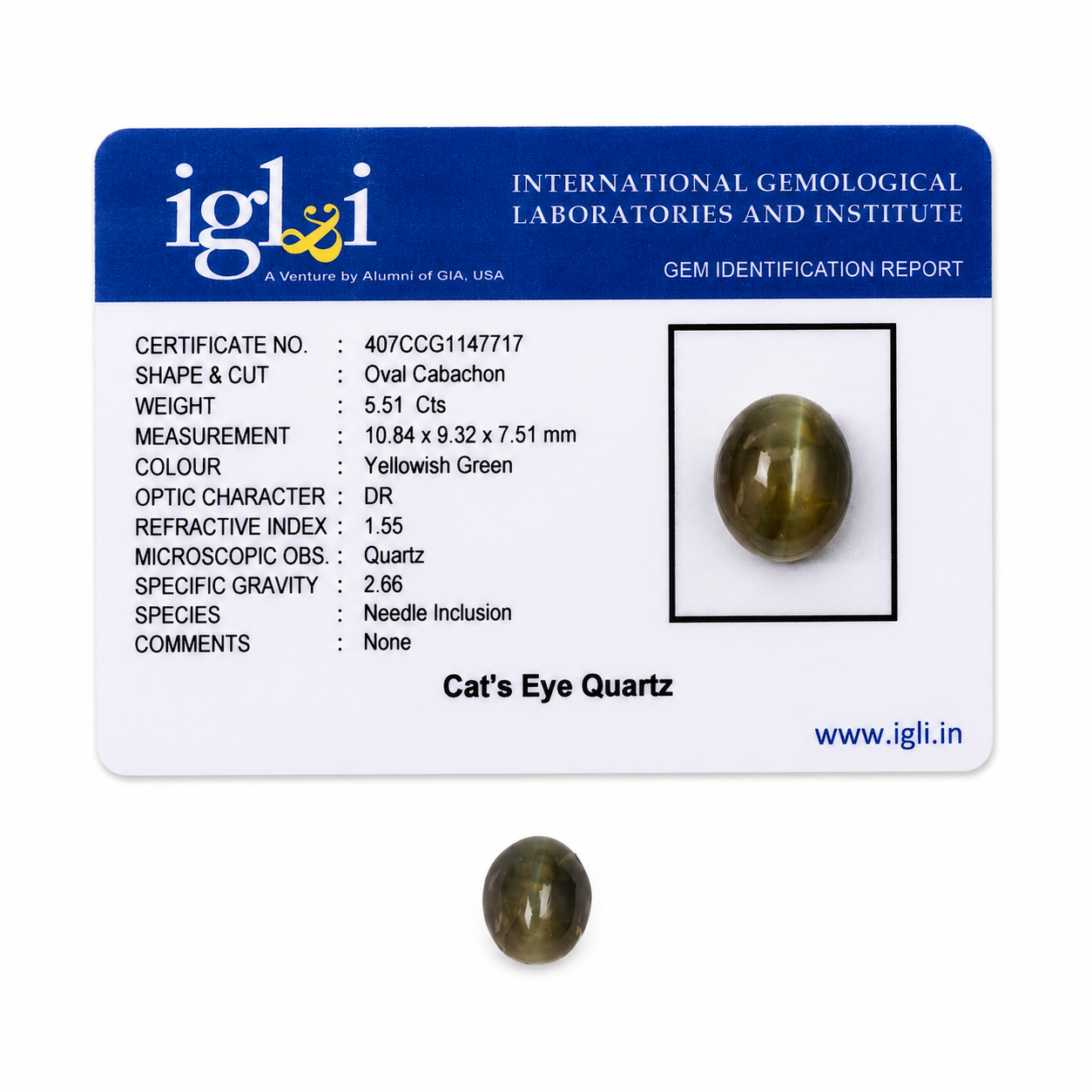 Premium 5.51 Cts Certified Natural Cat's Eye Quartz Gemstone - Image 4