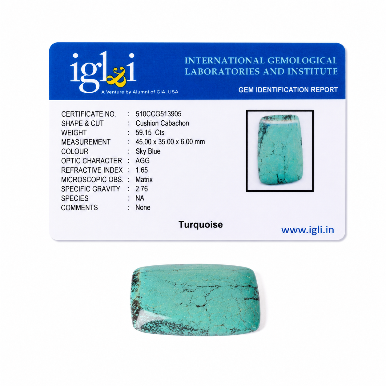Premium 59.15 Cts Certified Natural Turquoise (Firoza) Cushion Cabochon - Image 4