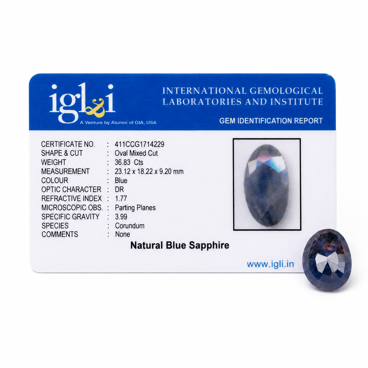 IGLI Certified Natural Blue Sapphire (Neelam) 36.83 Ct | Oval Mixed Cut Blue Sapphire Gemstone - Image 4