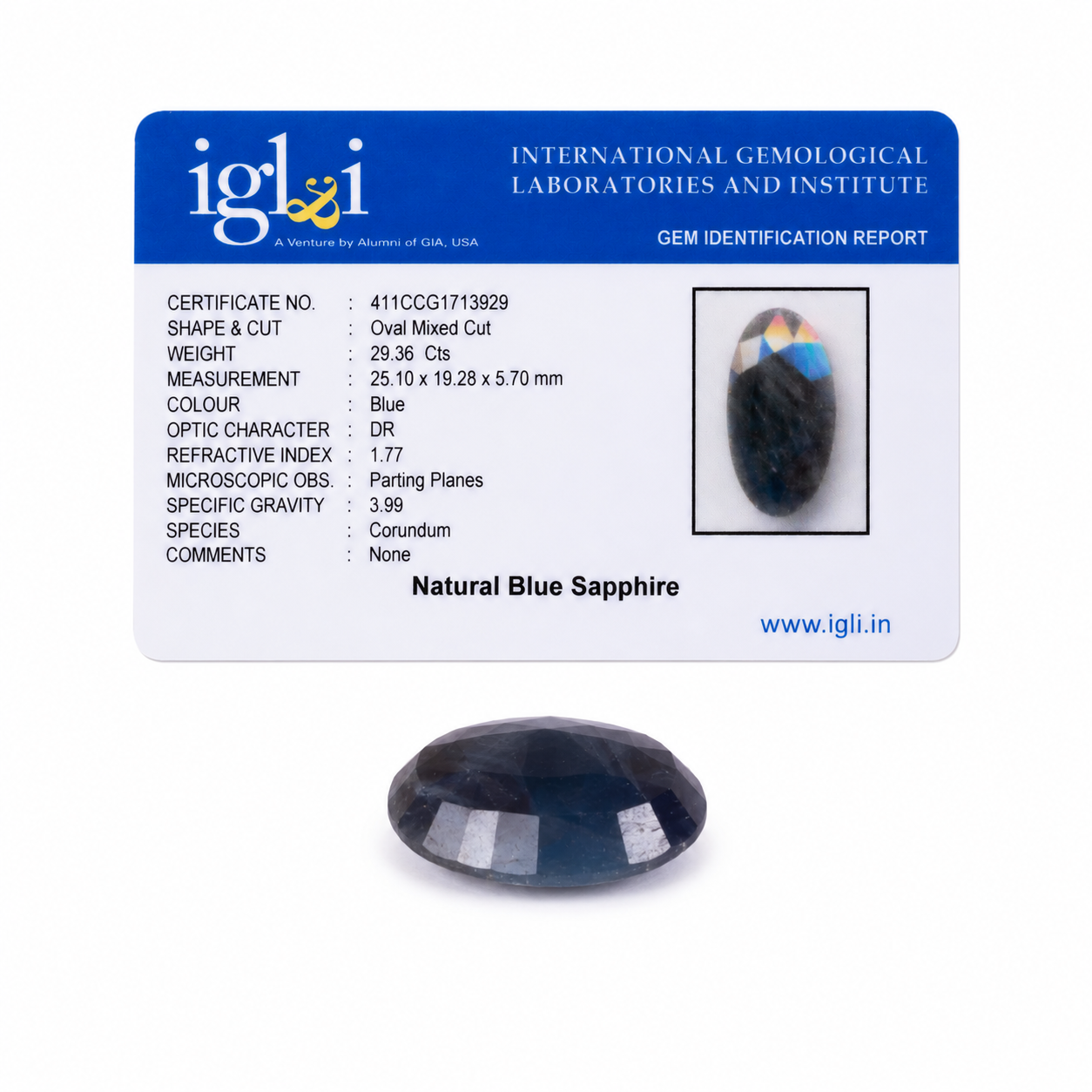 IGLI Certified Natural Blue Sapphire (Neelam) – 29.36 Carats | Oval Mixed Cut | Natural Corundum Gemstone - Image 4