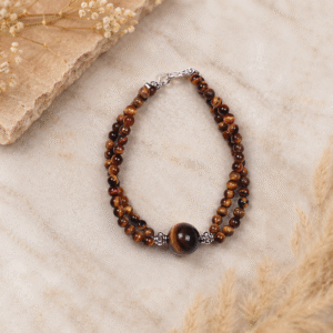 Natural Tiger Eye Gemstone Bracelet – Double Layer Beaded Bracelet for Protection, Confidence & Prosperity