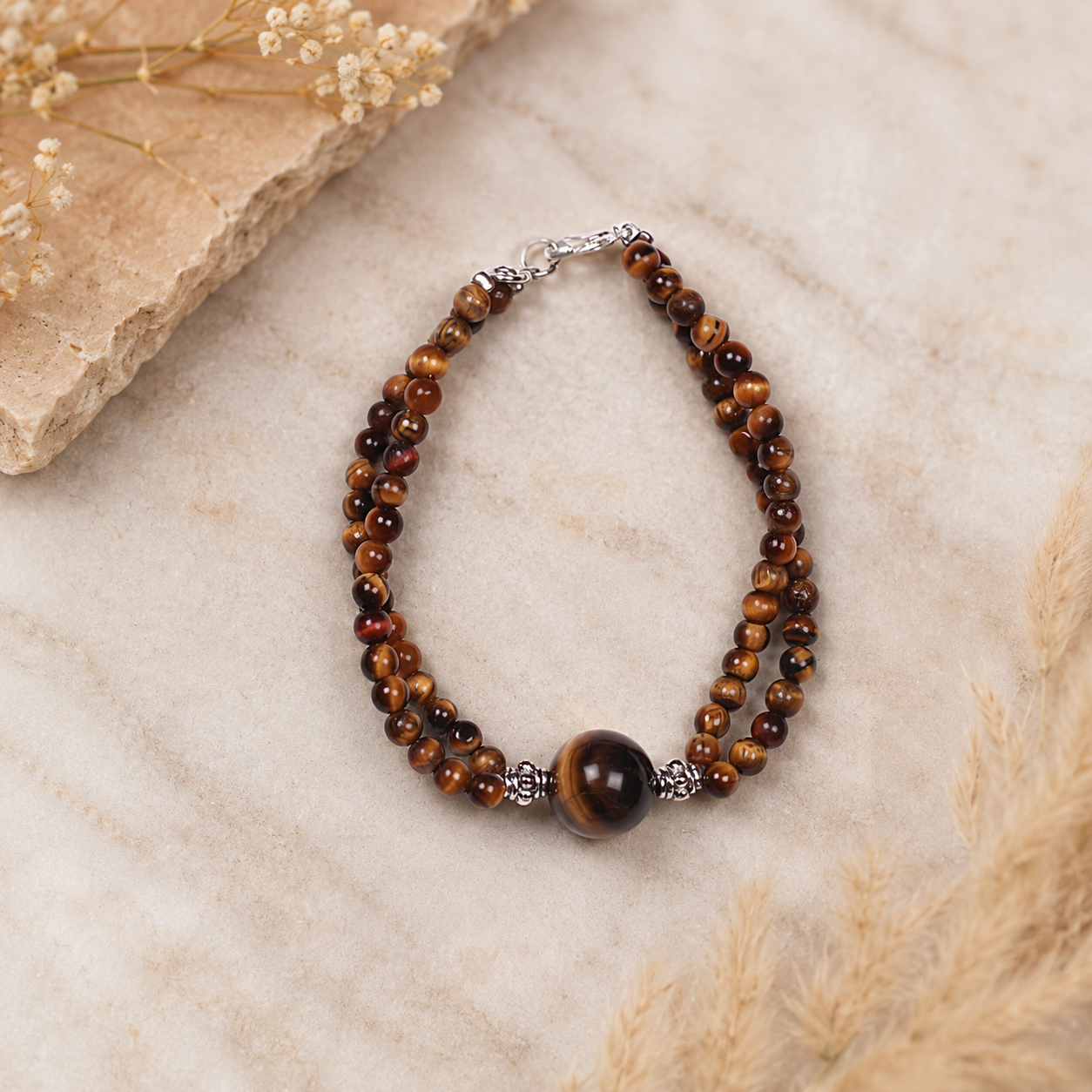 Natural Tiger Eye Gemstone Bracelet – Double Layer Beaded Bracelet for Protection, Confidence & Prosperity
