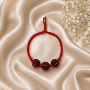 Natural 3 Mukhi Rudraksha Bracelet with Adjustable Red Thread | Energized Spiritual Bracelet for Positivity & Inner Strength