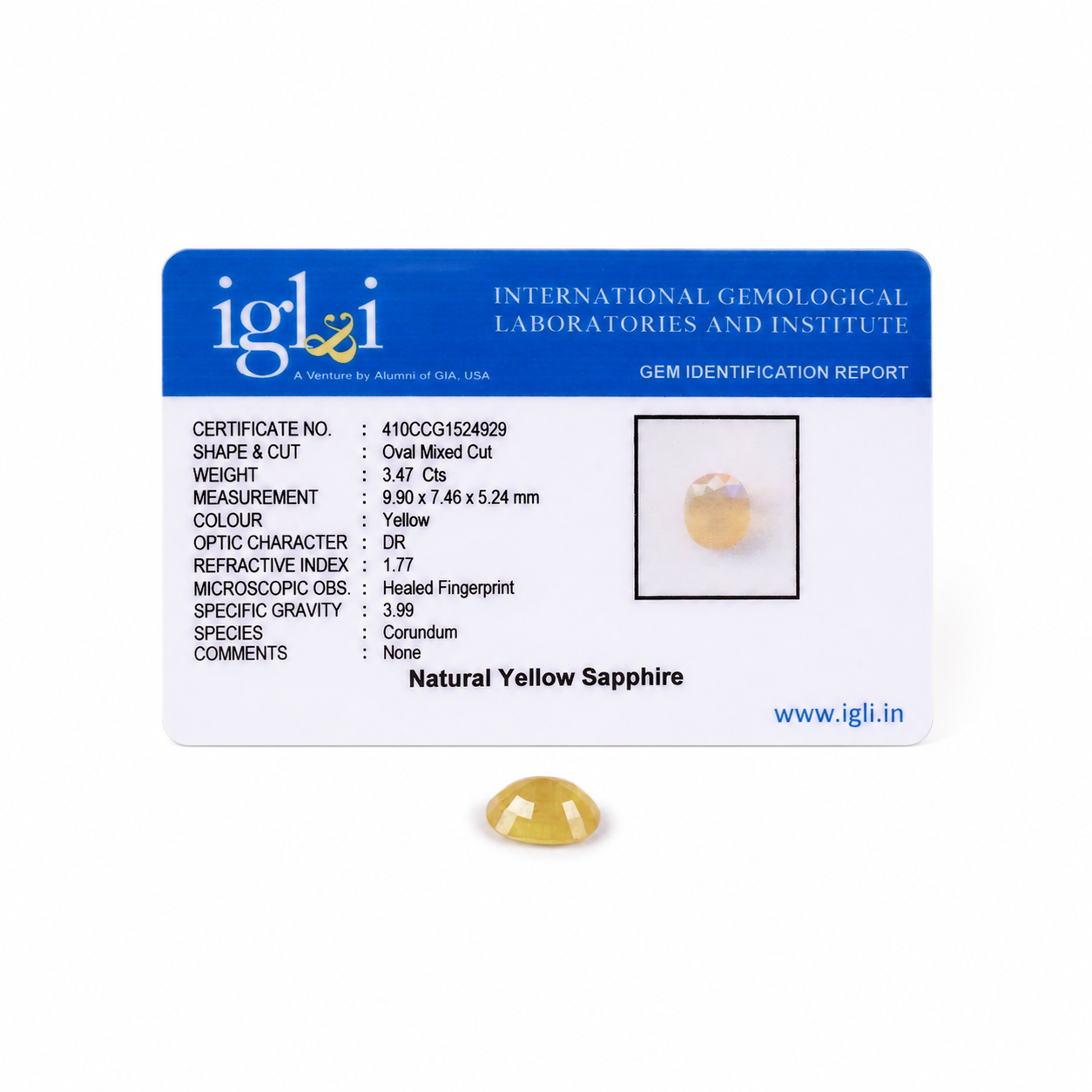 IGLI Certified Natural Yellow Sapphire (Pukhraj) – 3.47 Carats | Oval Mixed Cut | Natural Corundum Gemstone - Image 4