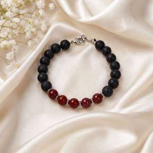 Natural Red Carnelian & Black Lava Stone Bracelet | Handmade Healing and Protection Bracelet