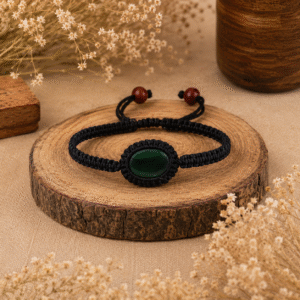 Natural Green Jade Stone Adjustable Macrame Bracelet | Handmade Healing & Prosperity Bracelet