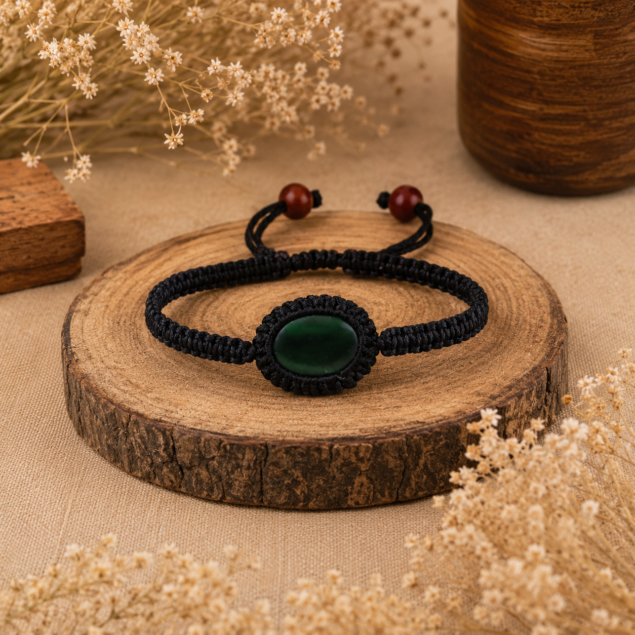 Natural Green Jade Stone Adjustable Macrame Bracelet | Handmade Healing & Prosperity Bracelet