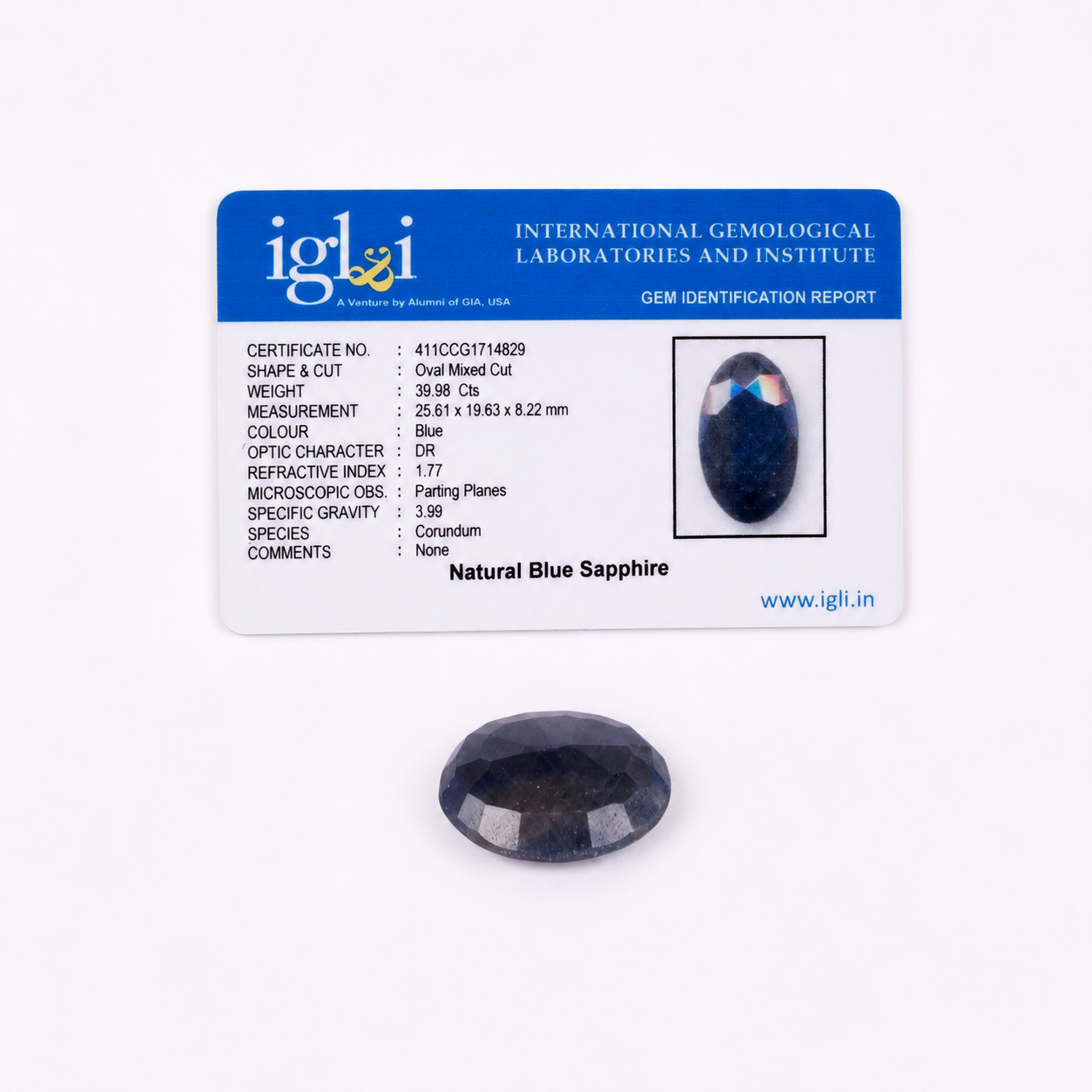 Natural Blue Sapphire (Neelam) 39.98 Carats - Certified Oval Mixed Cut Blue Corundum Gemstone - Image 4