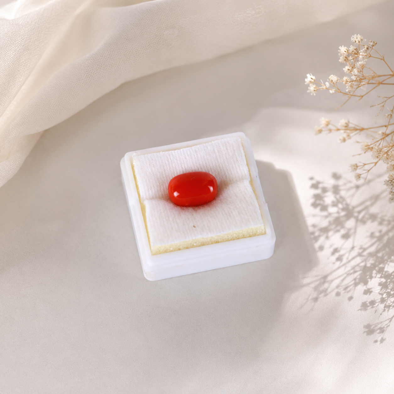 Natural Red Coral (Moonga) Oval Cabochon Certified Gemstone - Image 2