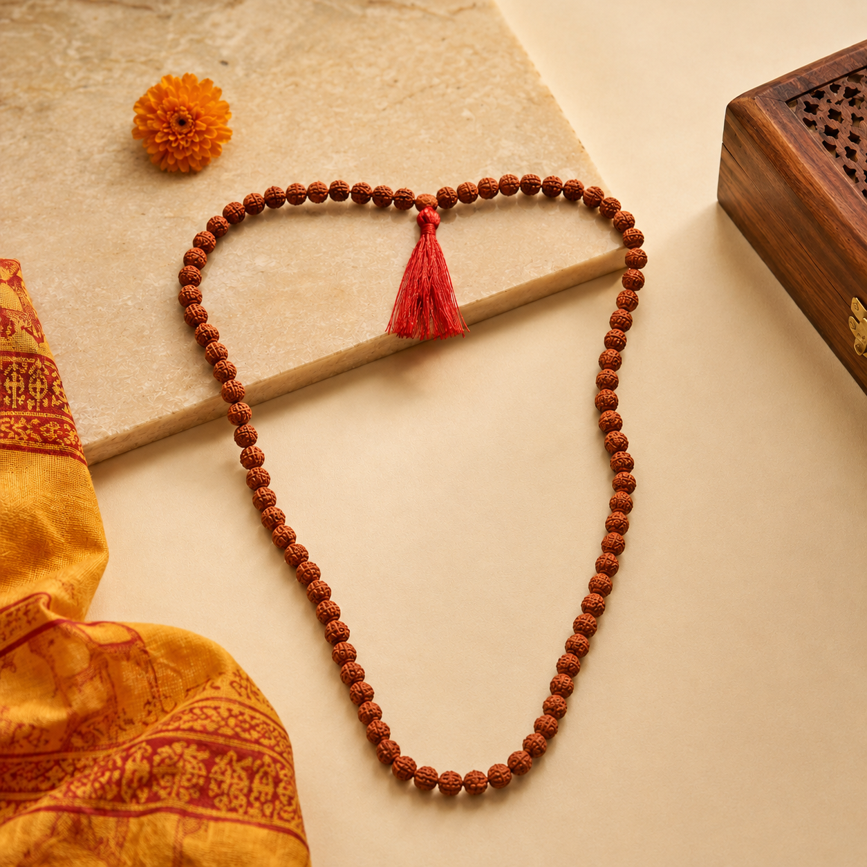 Natural 5 Mukhi Rudraksha Japa Mala (108+1 Beads) – Certified Five Face Rudraksha Prayer Mala - Image 3