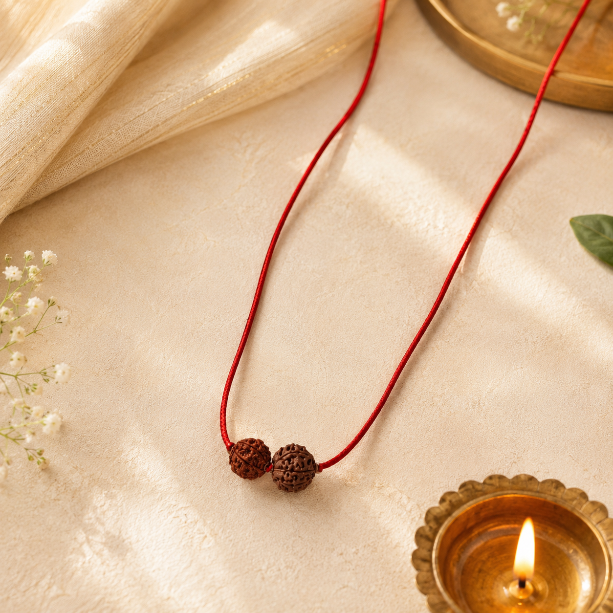 Natural 2 Mukhi Rudraksha Necklace | Sacred Red Thread | Original Rudraksha for Harmony & Peace - Image 4