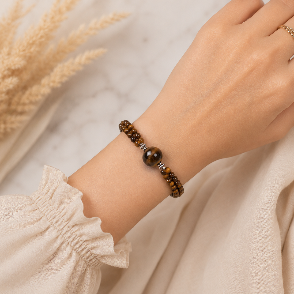 Natural Tiger Eye Gemstone Bracelet – Double Layer Beaded Bracelet for Protection, Confidence & Prosperity - Image 3