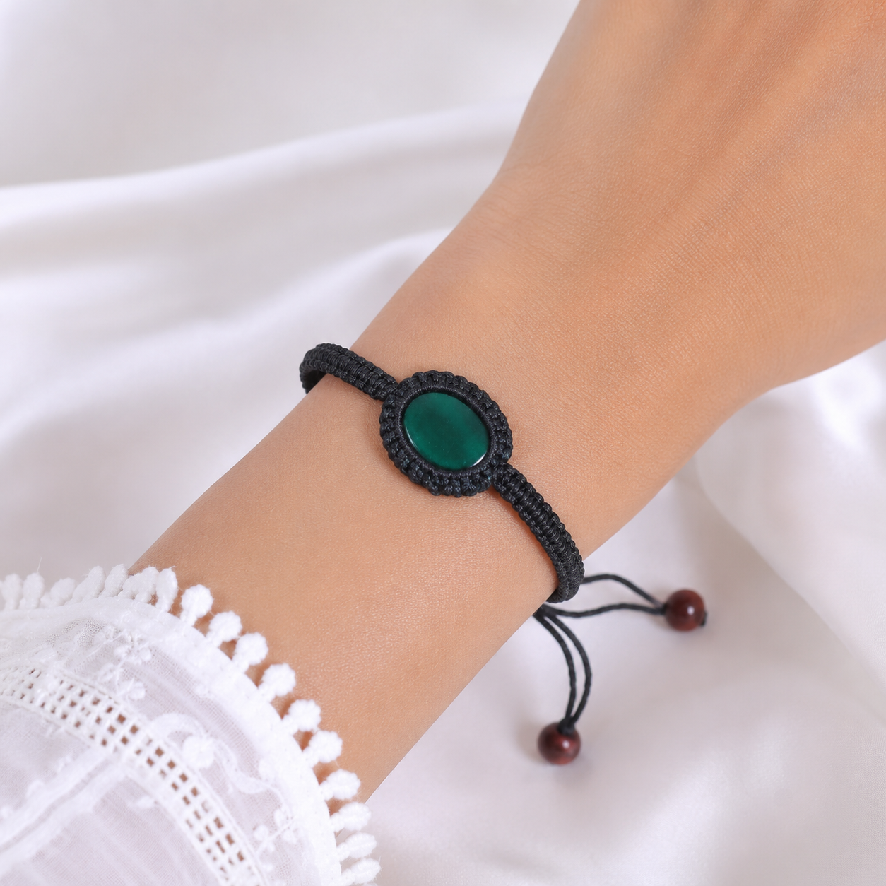 Natural Green Jade Stone Adjustable Macrame Bracelet | Handmade Healing & Prosperity Bracelet - Image 3