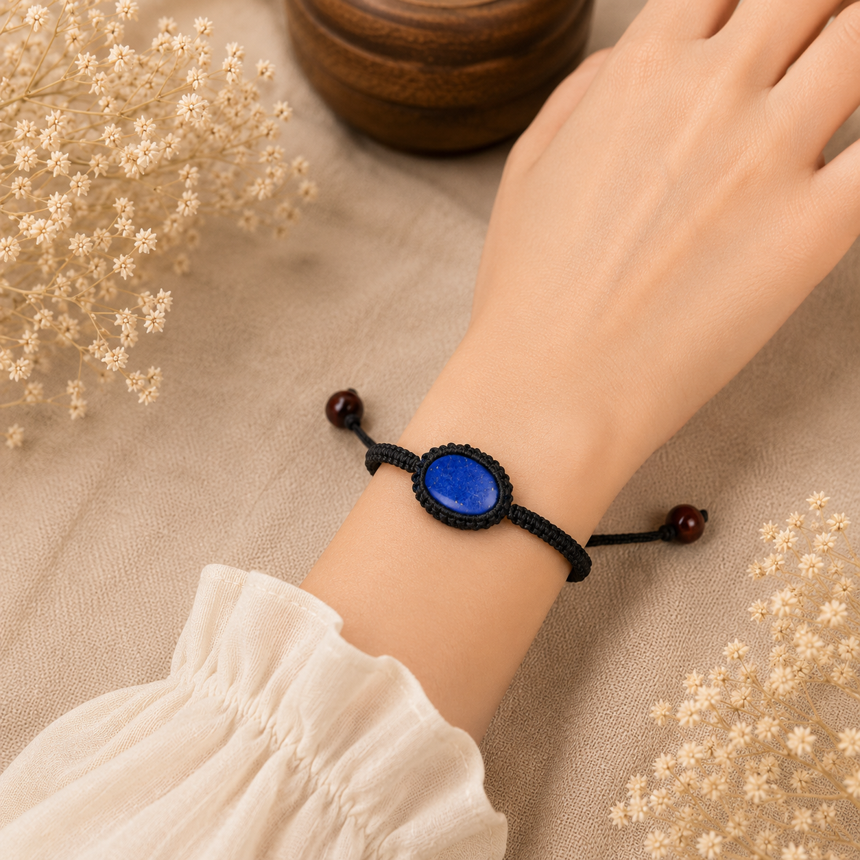Natural Lapis Lazuli Adjustable Bracelet | Handmade Wisdom & Spiritual Healing Bracelet - Image 3
