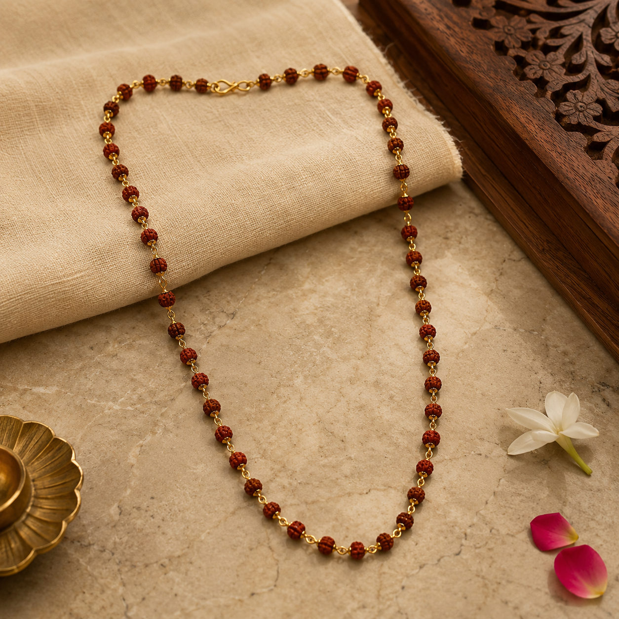 Natural 5 Mukhi Rudraksha Mala (54 Beads) – Certified Rudraksha Prayer Necklace - Image 4