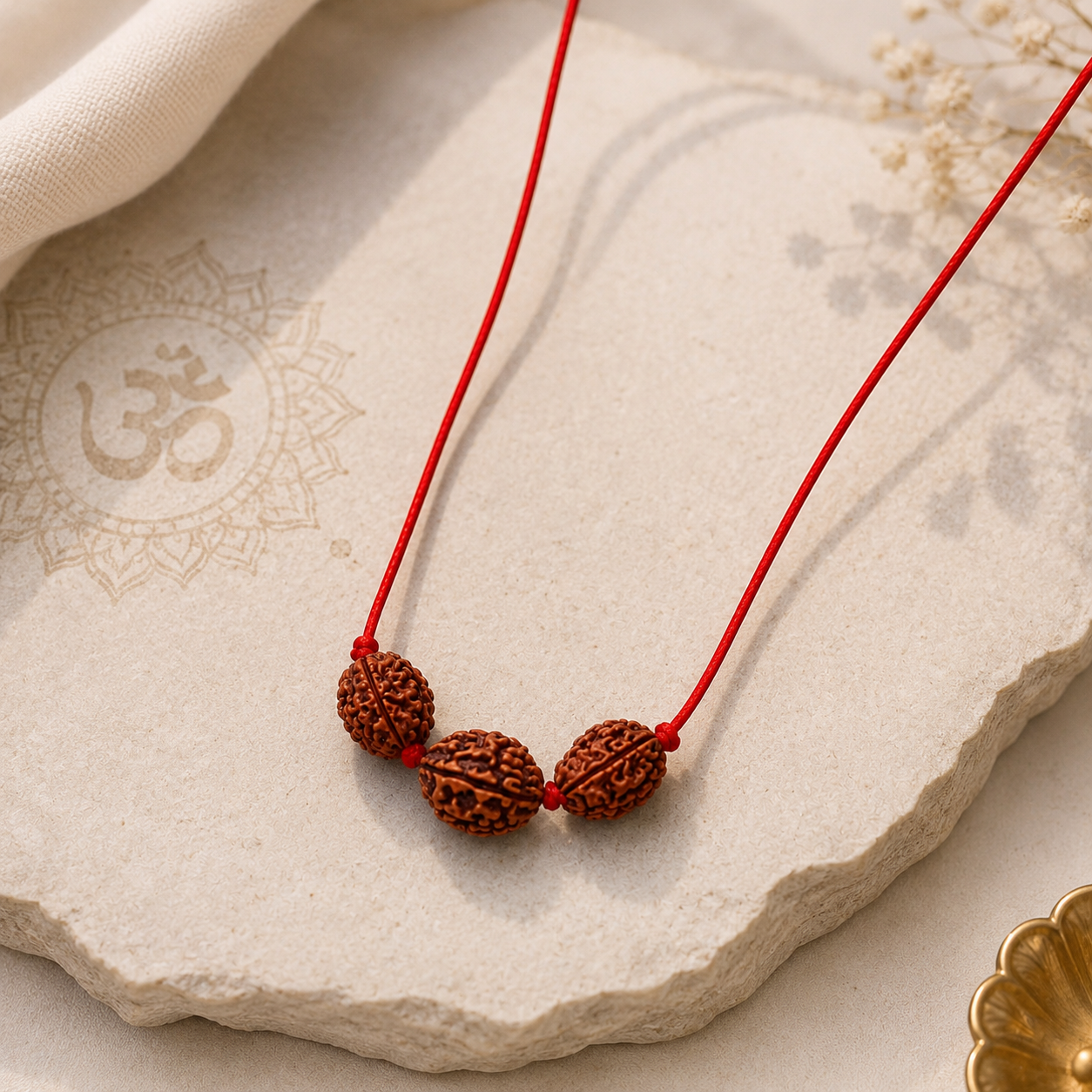 Natural 3 Mukhi Rudraksha Bracelet | Sacred Red Thread | Original Nepali/Indonesian Rudraksha (Specify Origin) - Image 4