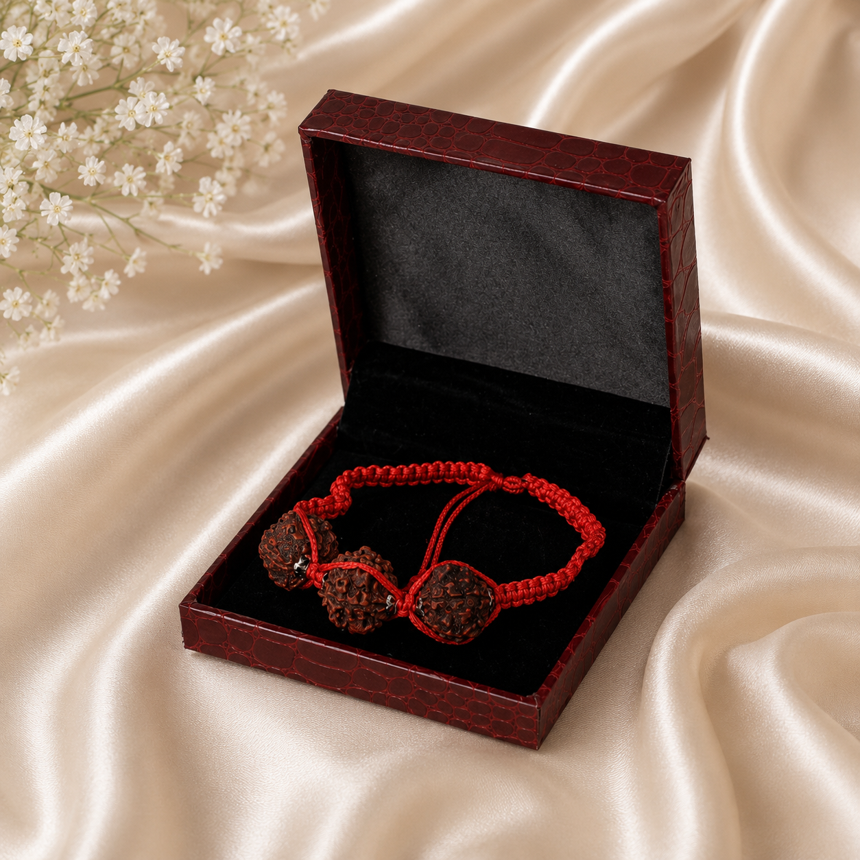 Natural 3 Mukhi Rudraksha Bracelet with Adjustable Red Thread | Energized Spiritual Bracelet for Positivity & Inner Strength - Image 4