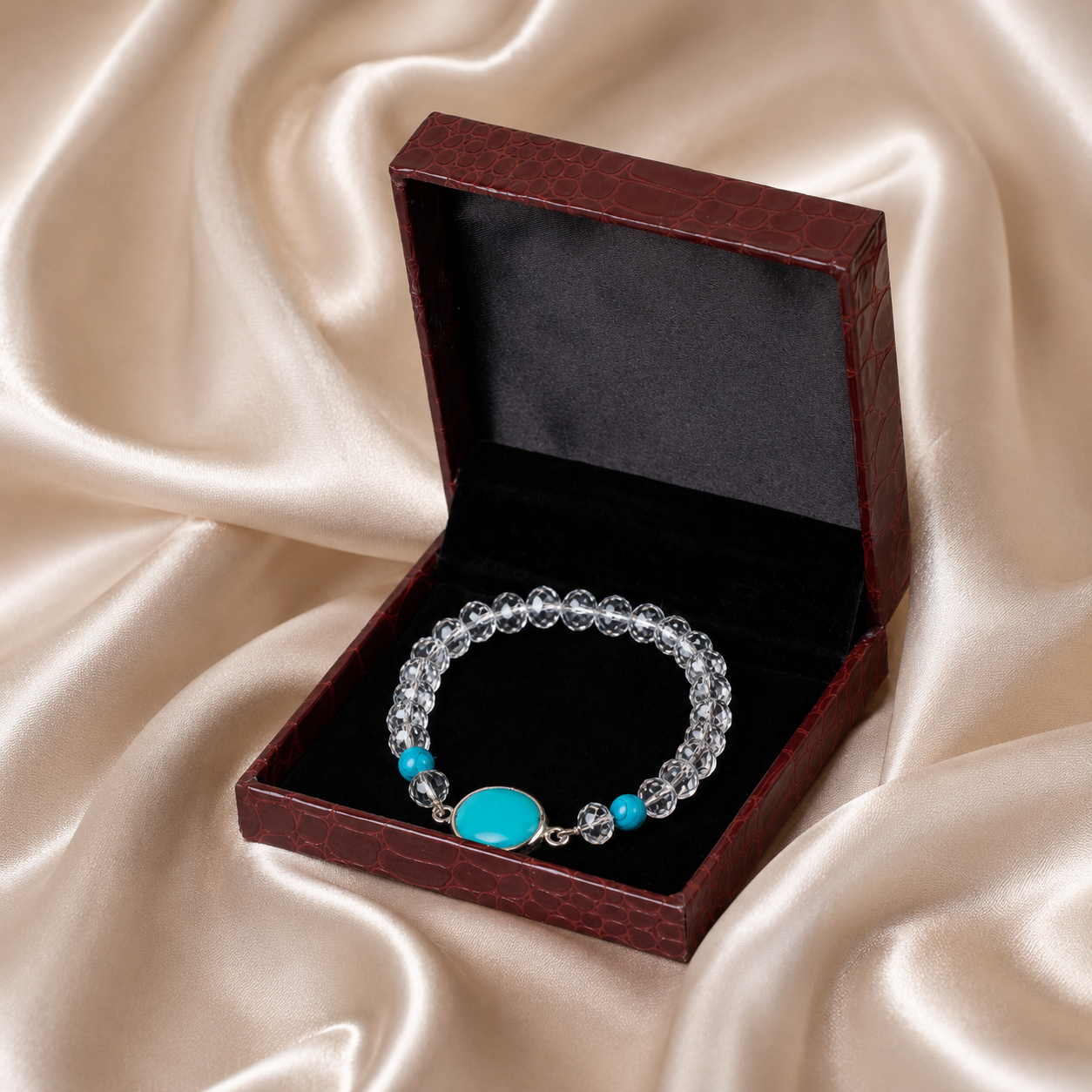 Natural Turquoise (Firoza) & Clear Crystal Bracelet | Handmade Healing and Astrology Bracelet - Image 4