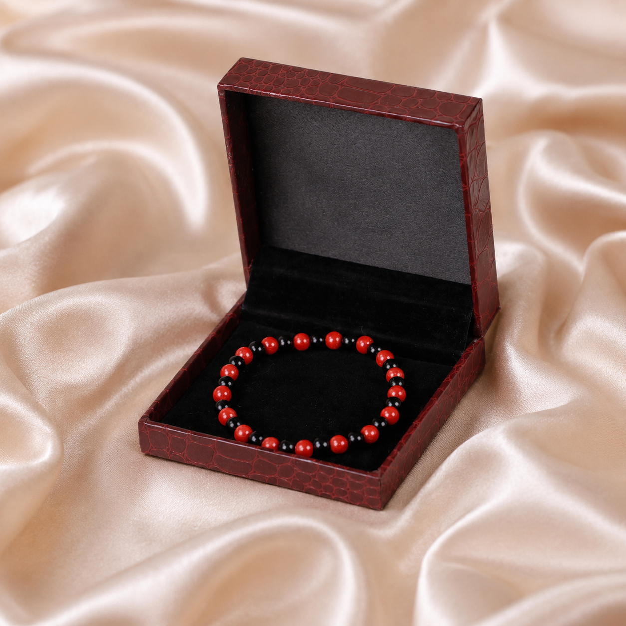 Natural Red Coral (Moonga) & Black Onyx Bracelet | Handmade Protection and Energy Balancing Bracelet - Image 4