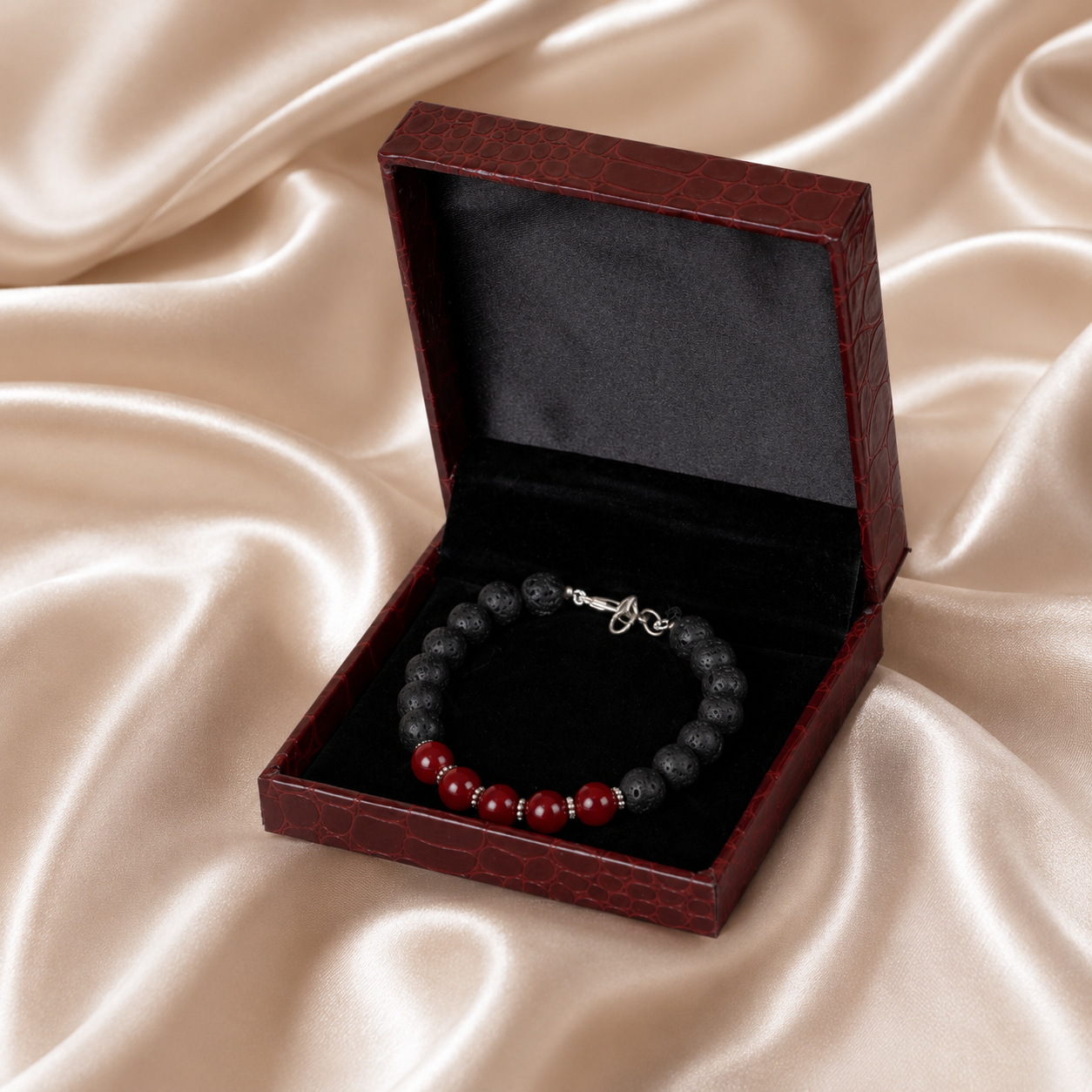 Natural Red Carnelian & Black Lava Stone Bracelet | Handmade Healing and Protection Bracelet - Image 4