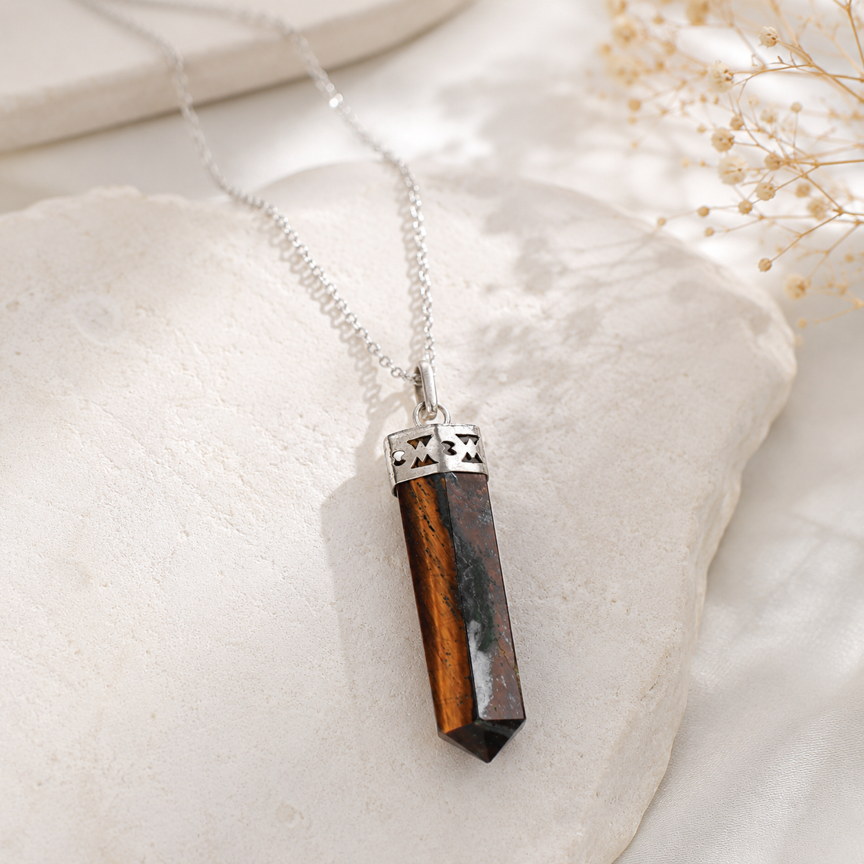 Natural Tiger Eye Crystal Point Pendant Necklace – Hexagonal Healing Crystal Pendant - Image 3