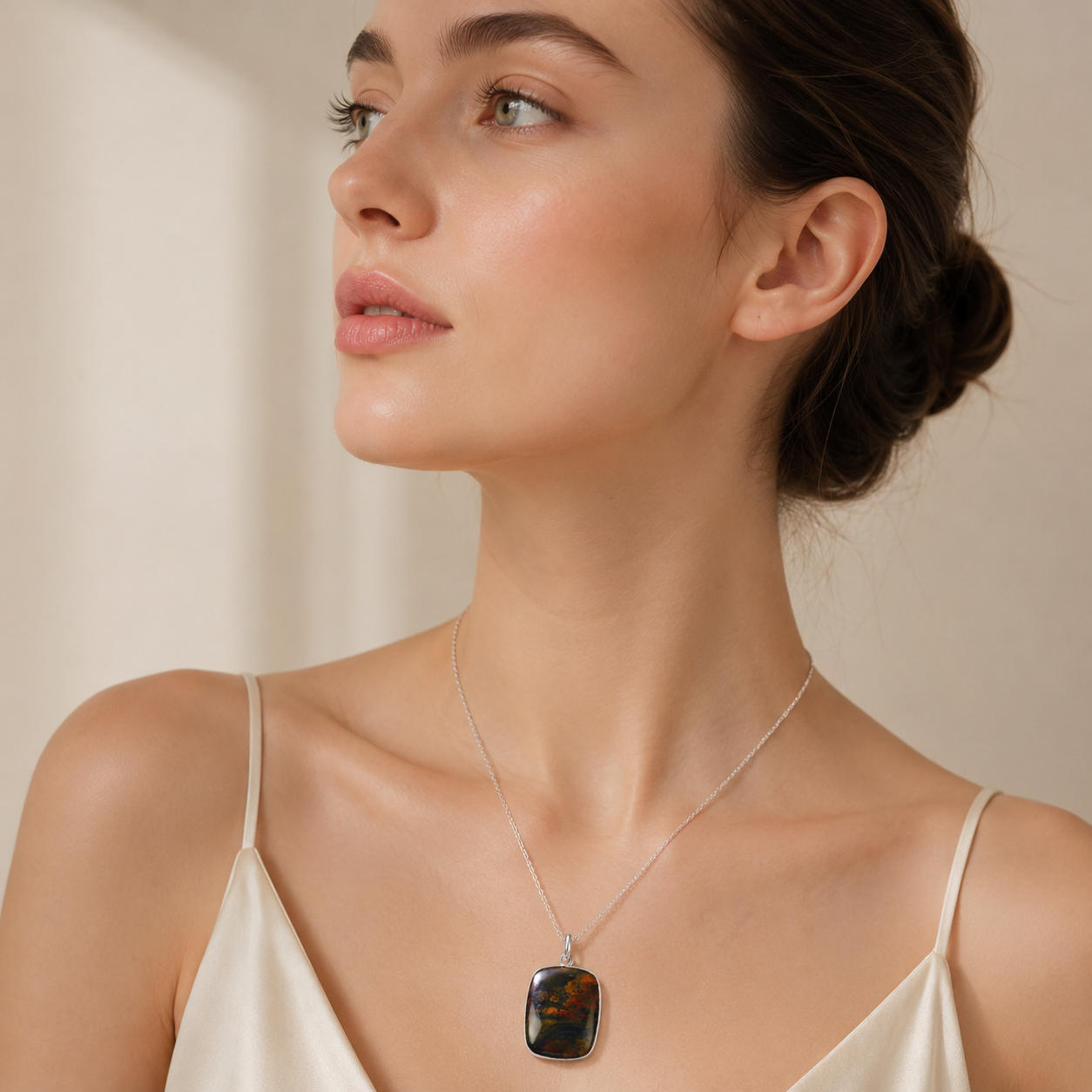 Natural Bloodstone Pendant Necklace – Polished Healing Crystal in Silver-Tone Setting - Image 5