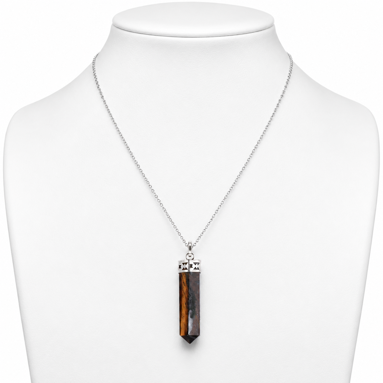 Natural Tiger Eye Crystal Point Pendant Necklace – Hexagonal Healing Crystal Pendant