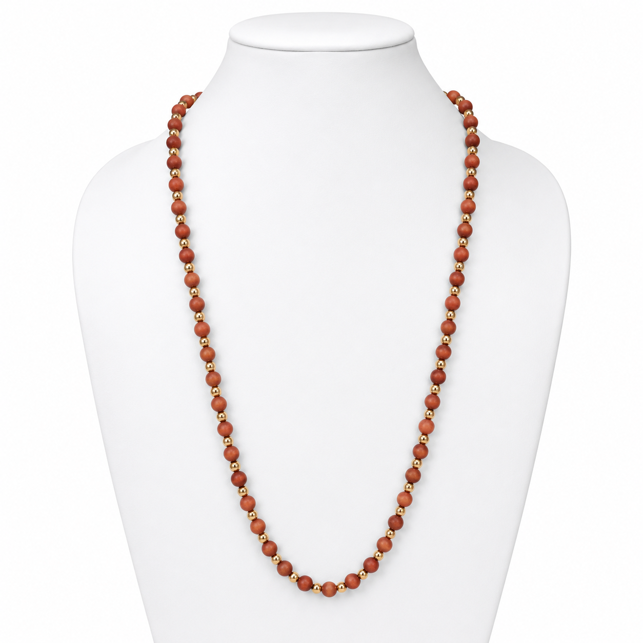 Natural Red Sandalwood (Rakta Chandan) Japa Mala with Golden Spacer Beads | 108 Prayer Beads for Meditation & Spiritual Healing