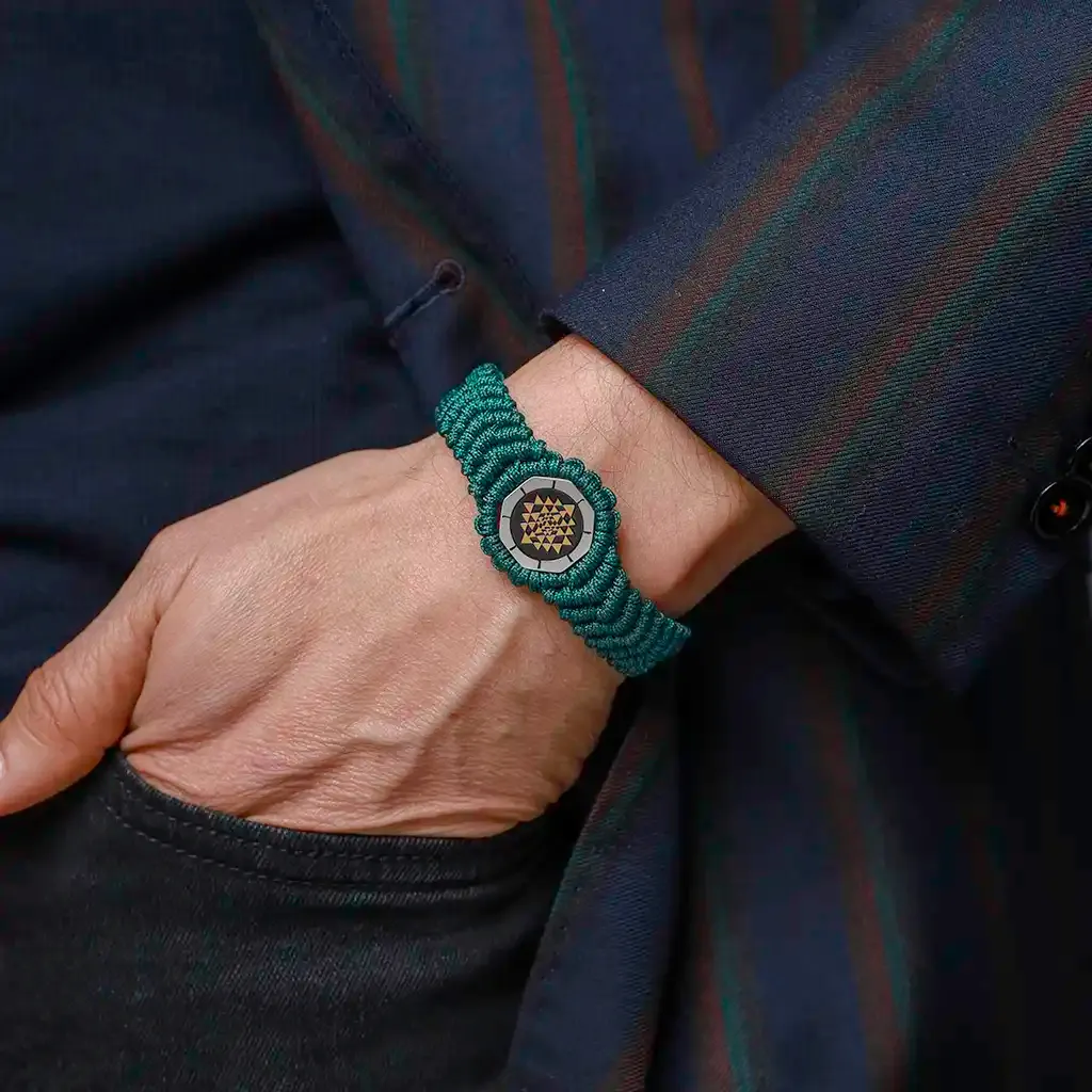 Handcrafted Green Sri Yantra Adjustable Bracelet | Sacred Protection & Prosperity Bracelet - Image 6