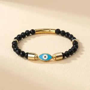 Natural Black Onyx Evil Eye Protection Bracelet | Adjustable Healing Crystal Bracelet