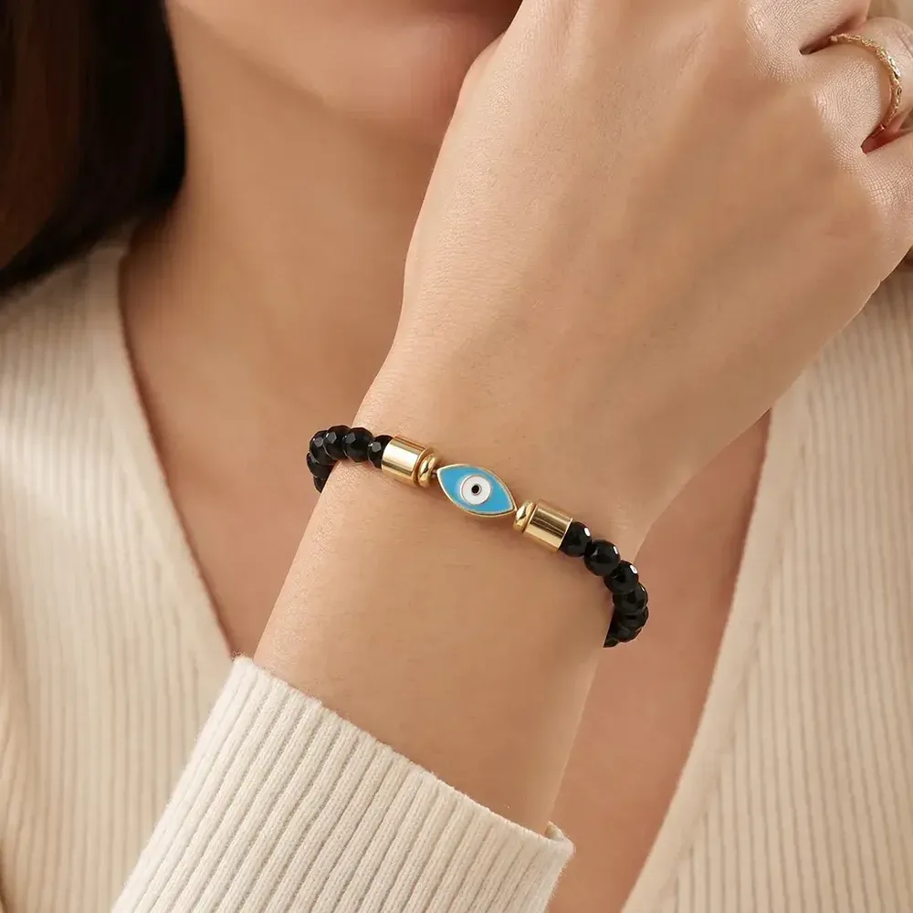 Natural Black Onyx Evil Eye Protection Bracelet | Adjustable Healing Crystal Bracelet - Image 3