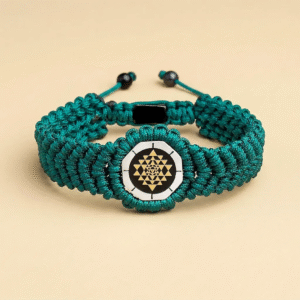 Handcrafted Green Sri Yantra Adjustable Bracelet | Sacred Protection & Prosperity Bracelet