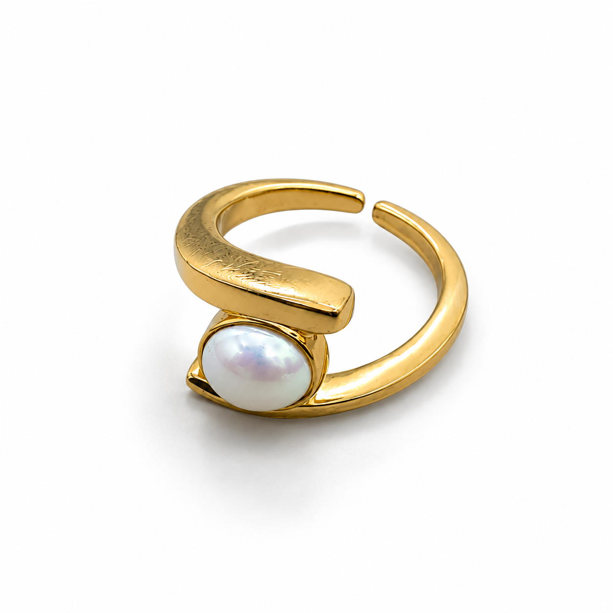 Natural Freshwater Pearl (Moti) Adjustable Gold Plated Ring US Size 8.5