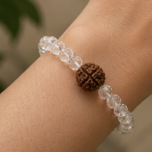 Clear Quartz & Rudraksh Bracelet | 10 Carats | Natural Crystal & Rudraksh Bracelet