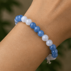 Blue & White Agate Bracelet | 11 Carats | Natural Agate Beaded Bracelet