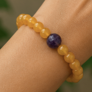 Yellow Citrine & Amethyst Bracelet | 12 Carats | Natural Crystal Beaded Bracelet