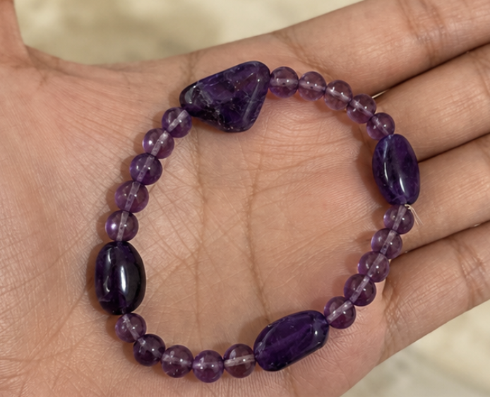 Amethyst Bracelet | 13 Carats | Natural Purple Crystal Beaded Bracelet - Image 2