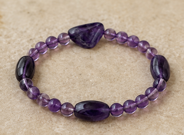 Amethyst Bracelet | 13 Carats | Natural Purple Crystal Beaded Bracelet
