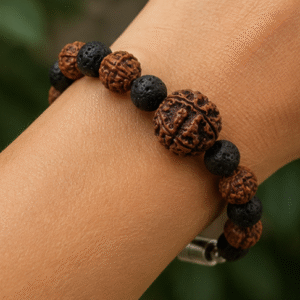 Black Lava Stone & Rudraksh Bracelet | 13 Carats | Natural Stone & Rudraksh Bracelet