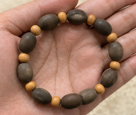 Dark Wood & Sandalwood Bracelet | 11 Carats | Natural Wood Beaded Bracelet - Image 5