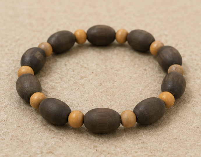Dark Wood & Sandalwood Bracelet | 11 Carats | Natural Wood Beaded Bracelet - Image 4
