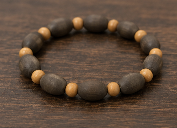 Dark Wood & Sandalwood Bracelet | 11 Carats | Natural Wood Beaded Bracelet - Image 3