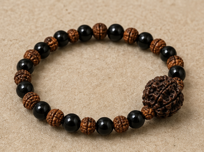 Black Onyx & Rudraksh Bracelet | 9 Carats | Natural Stone & Rudraksh Bracelet - Image 3