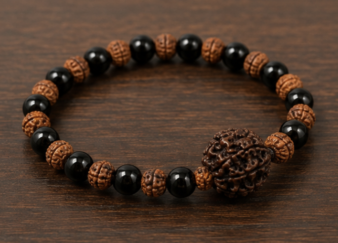 Black Onyx & Rudraksh Bracelet | 9 Carats | Natural Stone & Rudraksh Bracelet - Image 4