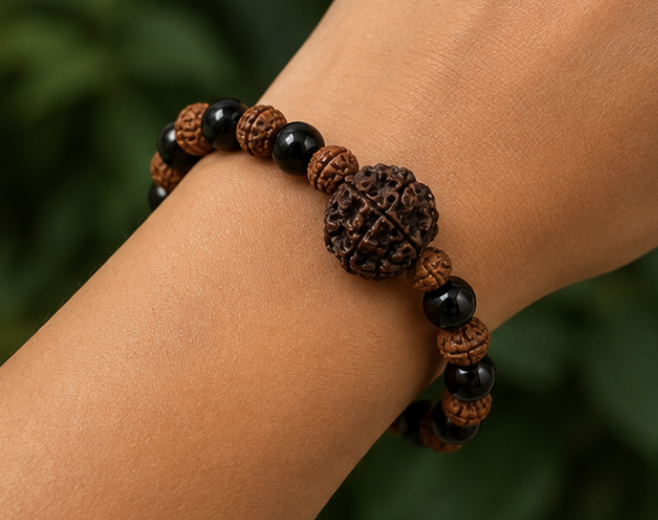 Black Onyx & Rudraksh Bracelet | 9 Carats | Natural Stone & Rudraksh Bracelet