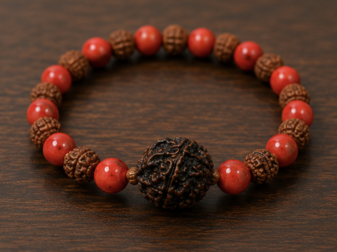Red Coral & Rudraksh Bracelet | 14 Grams | Natural Gemstone & Rudraksh Bracelet - Image 4