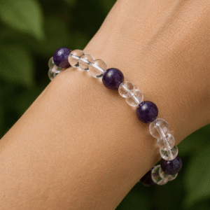 Clear Quartz & Amethyst Bracelet | 14 Carats | Natural Crystal Beaded Bracelet