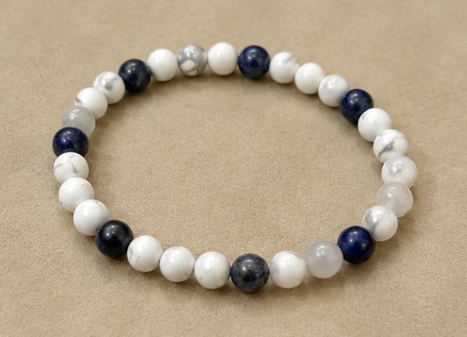 Howlite & Sodalite Bracelet | 13 Carats | Natural Gemstone Beaded Bracelet - Image 3