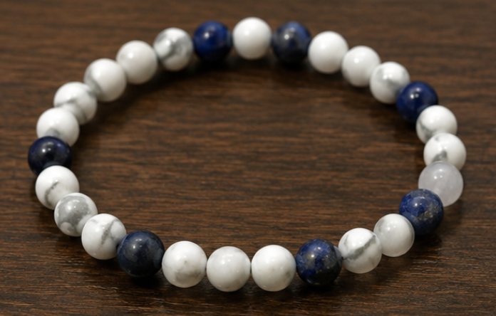 Howlite & Sodalite Bracelet | 13 Carats | Natural Gemstone Beaded Bracelet - Image 4