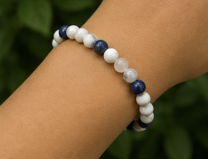 Howlite & Sodalite Bracelet | 13 Carats | Natural Gemstone Beaded Bracelet